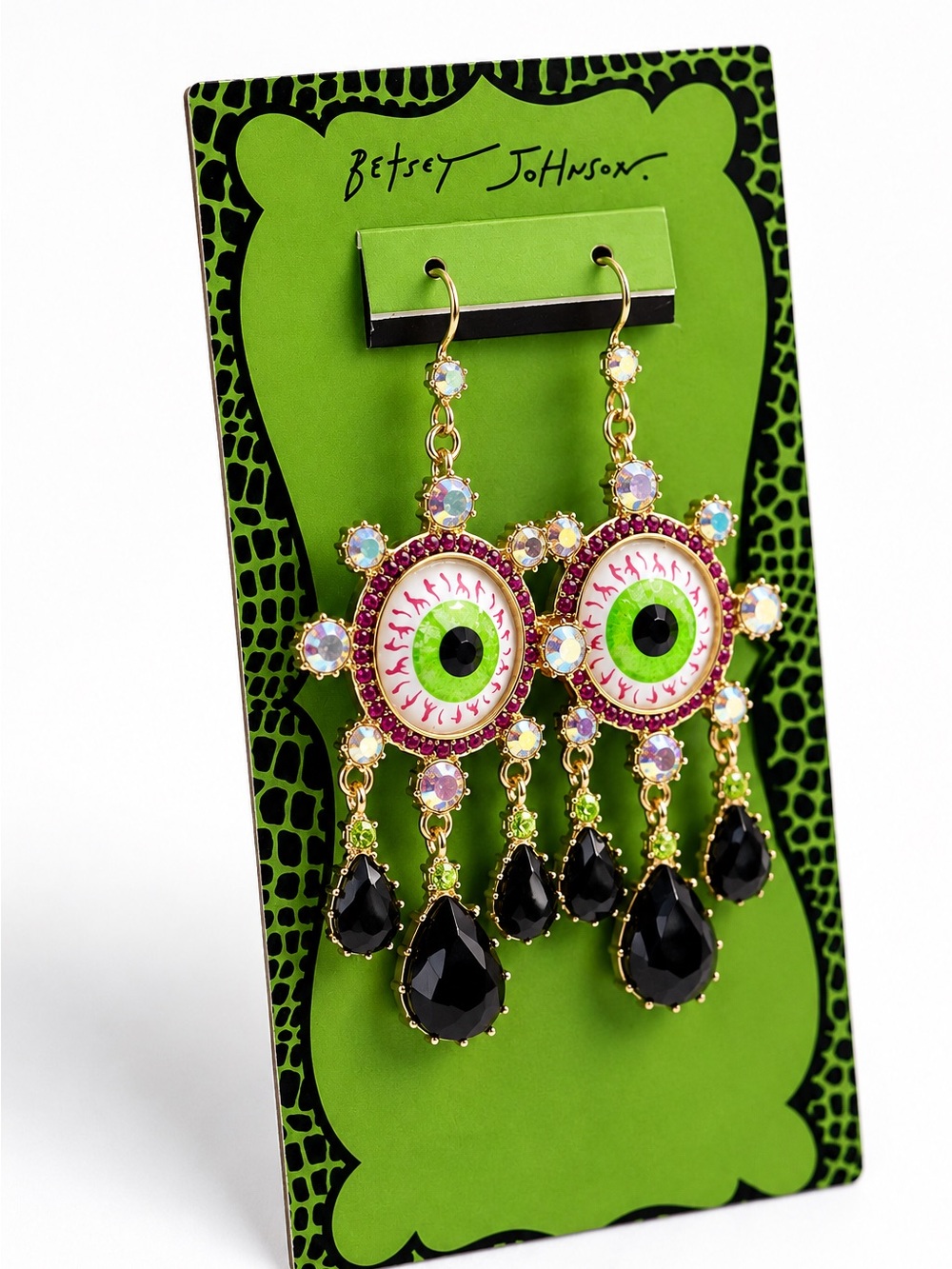 Betsey Johnson Spooky Eyeball Chandelier Earrings Whimsigoth Halloween NWT - Picture 2 of 4